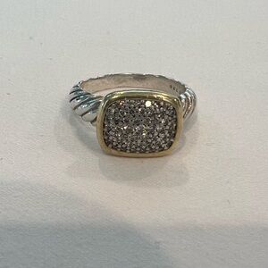 David Yurman Two-Tone Yellow Gold Diamond Cable Noblesse Cocktail Ring Silver